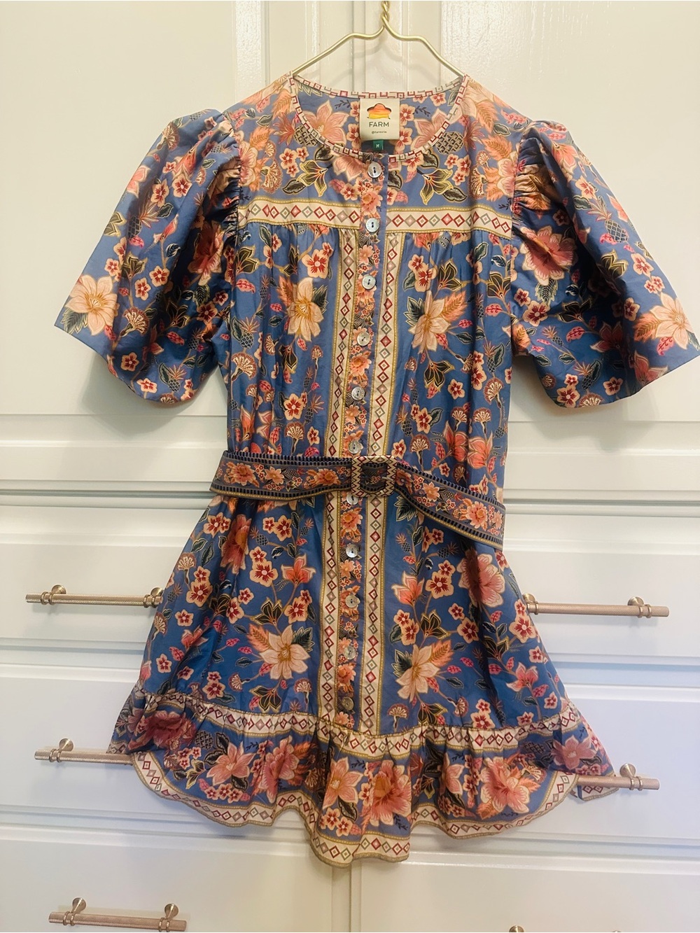 FARM Rio Blue Floral Midi Dress with Pink & Green Accents - Picture 14 of 16
